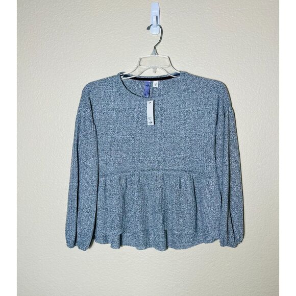 NWT Alya Heather Gray Knit Top Ruffled Small Soft Oversized - Picture 1 of 10